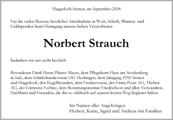 Traueranzeige von Norbert Strauch von Hohenzollerische Zeitung