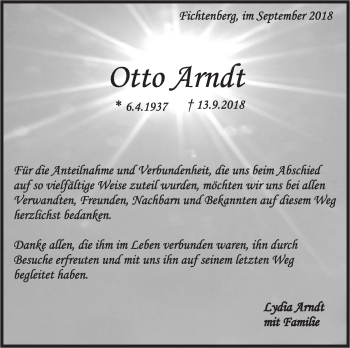 Traueranzeige von Otto Arndt von Rundschau Gaildorf