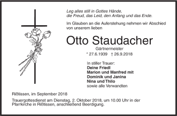 Traueranzeige von Otto Staudacher von Ehinger Tagblatt