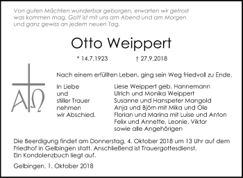 Traueranzeige von Otto Weippert von Haller Tagblatt