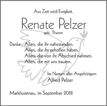 Traueranzeige von Renate Pelzer von Hohenloher Tagblatt