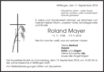 Traueranzeige von Roland Mayer von Metzinger-Uracher Volksblatt