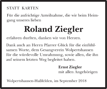 Traueranzeige von Roland Ziegler von Haller Tagblatt