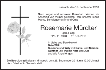 Traueranzeige von Rosemarie Mürdter von NWZ Neue Württembergische Zeitung