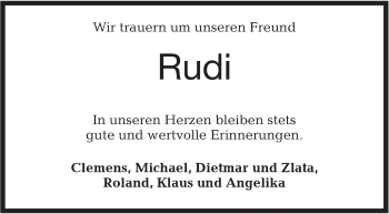 Traueranzeige von Rudi  von Haller Tagblatt