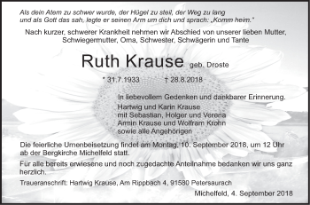 Traueranzeige von Ruth Krause von Haller Tagblatt