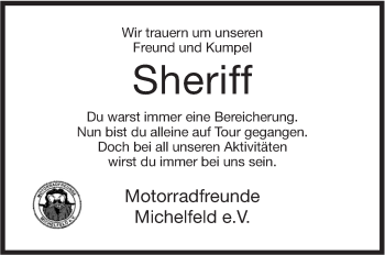 Traueranzeige von Sheriff  von Haller Tagblatt