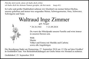 Traueranzeige von Waltraud Inge Zimmer von Haller Tagblatt