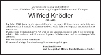 Traueranzeige von Wilfried Knödler von Haller Tagblatt