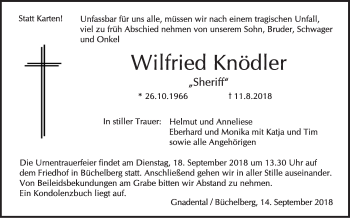 Traueranzeige von Wilfried Knödler von Haller Tagblatt