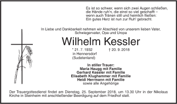 Traueranzeige von Wilhelm Kessler von SÜDWEST PRESSE Ausgabe Ulm/Neu-Ulm