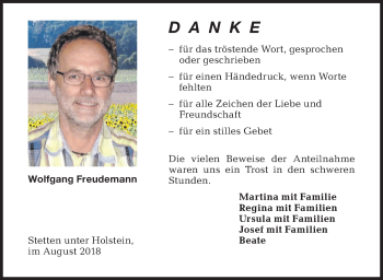 Traueranzeige von Wolfgang Freudemann von Hohenzollerische Zeitung