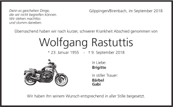 Traueranzeige von Wolfgang Rastuttis von NWZ Neue Württembergische Zeitung