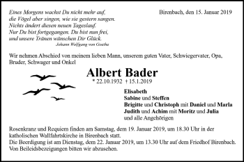 Traueranzeige von Albert Bader von NWZ Neue Württembergische Zeitung