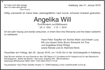 Traueranzeige von Angelika Will von NWZ Neue Württembergische Zeitung