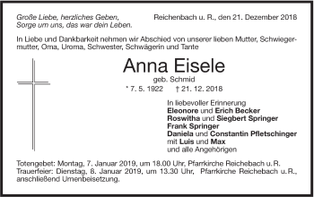 Traueranzeige von Anna Eisele von NWZ Neue Württembergische Zeitung