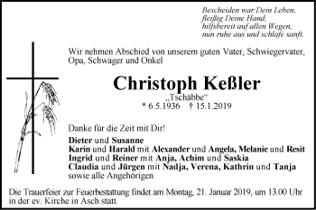 Traueranzeige von Christoph Keßler von SÜDWEST PRESSE Ausgabe Ulm/Neu-Ulm