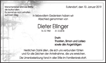 Traueranzeige von Dieter Ellinger von Rundschau Gaildorf