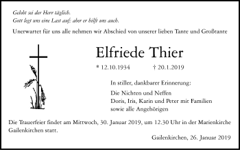 Traueranzeige von Elfriede Thier von Haller Tagblatt