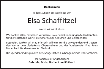 Traueranzeige von Elsa Schaffitzel von Haller Tagblatt