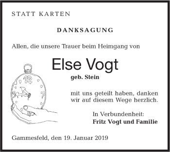 Traueranzeige von Else Vogt von Hohenloher Tagblatt