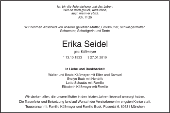 Traueranzeige von Erika Seidel von SÜDWEST PRESSE Ausgabe Ulm/Neu-Ulm