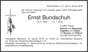 Traueranzeige von Ernst Bundschuh von NWZ Neue Württembergische Zeitung