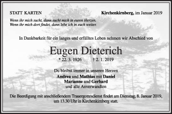 Traueranzeige von Eugen Dieterich von Rundschau Gaildorf