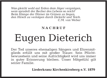 Traueranzeige von Eugen Dieterich von Rundschau Gaildorf