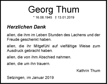 Traueranzeige von Georg Thum von SÜDWEST PRESSE Ausgabe Ulm/Neu-Ulm