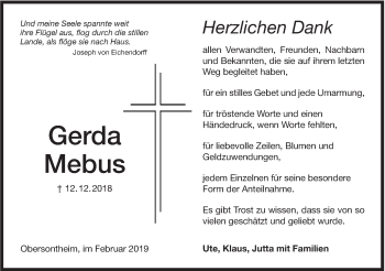 Traueranzeige von Gerda Mebus von Haller Tagblatt