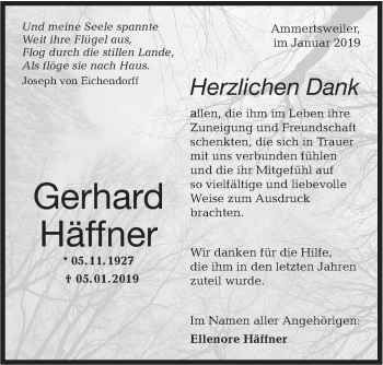 Traueranzeige von Gerhard Häffner von Haller Tagblatt