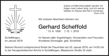 Traueranzeige von Gerhard Scheffold von SÜDWEST PRESSE