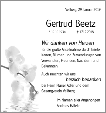 Traueranzeige von Gertrud Beetz von Haller Tagblatt