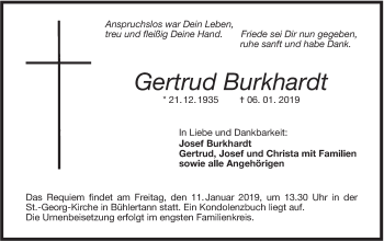 Traueranzeige von Gertrud Burkhardt von Haller Tagblatt