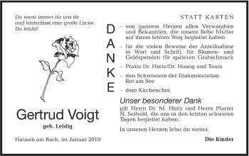 Traueranzeige von Gertrud Voigt von Hohenloher Tagblatt