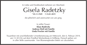 Traueranzeige von Gisela Radetzky von Haller Tagblatt