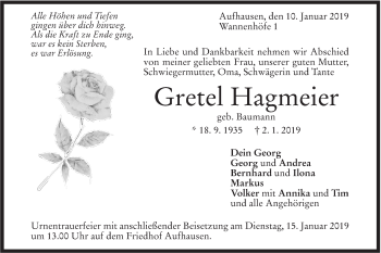 Traueranzeige von Gretel Hagmeier von Geislinger Zeitung