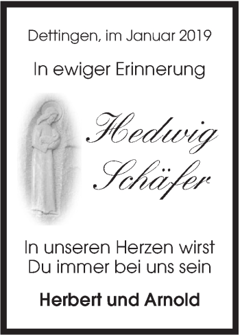 Traueranzeige von Hedwig Schäfer von Metzinger-Uracher Volksblatt