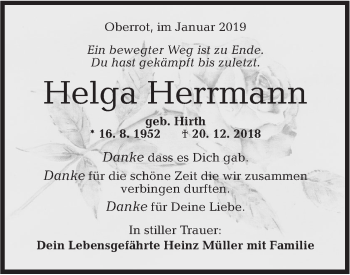 Traueranzeige von Helga Herrmann von Rundschau Gaildorf