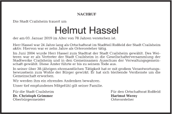 Traueranzeige von Helmut Hassel von Hohenloher Tagblatt