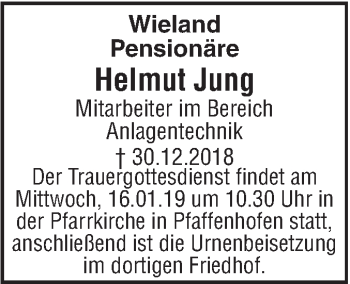 Traueranzeige von Helmut Jung von SÜDWEST PRESSE Ausgabe Ulm/Neu-Ulm