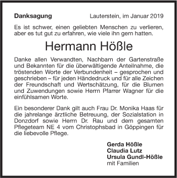 Traueranzeige von Hermann Hößle von NWZ Neue Württembergische Zeitung