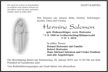 Traueranzeige von Hermine Salomon von Hohenloher Tagblatt