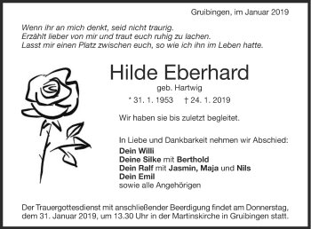 Traueranzeige von Hilde Eberhard von NWZ Neue Württembergische Zeitung