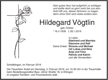 Traueranzeige von Hildegard Vögtlin von Ehinger Tagblatt