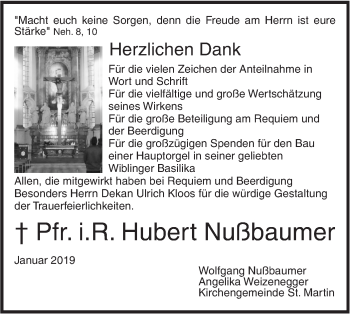 Traueranzeige von Hubert Nußbaumer von SÜDWEST PRESSE Ausgabe Ulm/Neu-Ulm