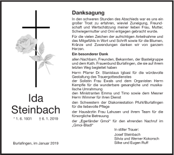 Traueranzeige von Ida Steinbach von SÜDWEST PRESSE Ausgabe Ulm/Neu-Ulm