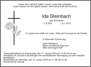 Traueranzeige von Ida Steinbach von SÜDWEST PRESSE