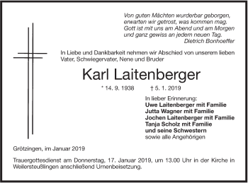 Traueranzeige von Karl Laitenberger von Ehinger Tagblatt